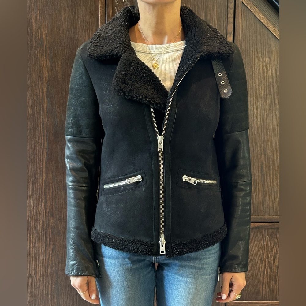 All saint leather shearling jacket
